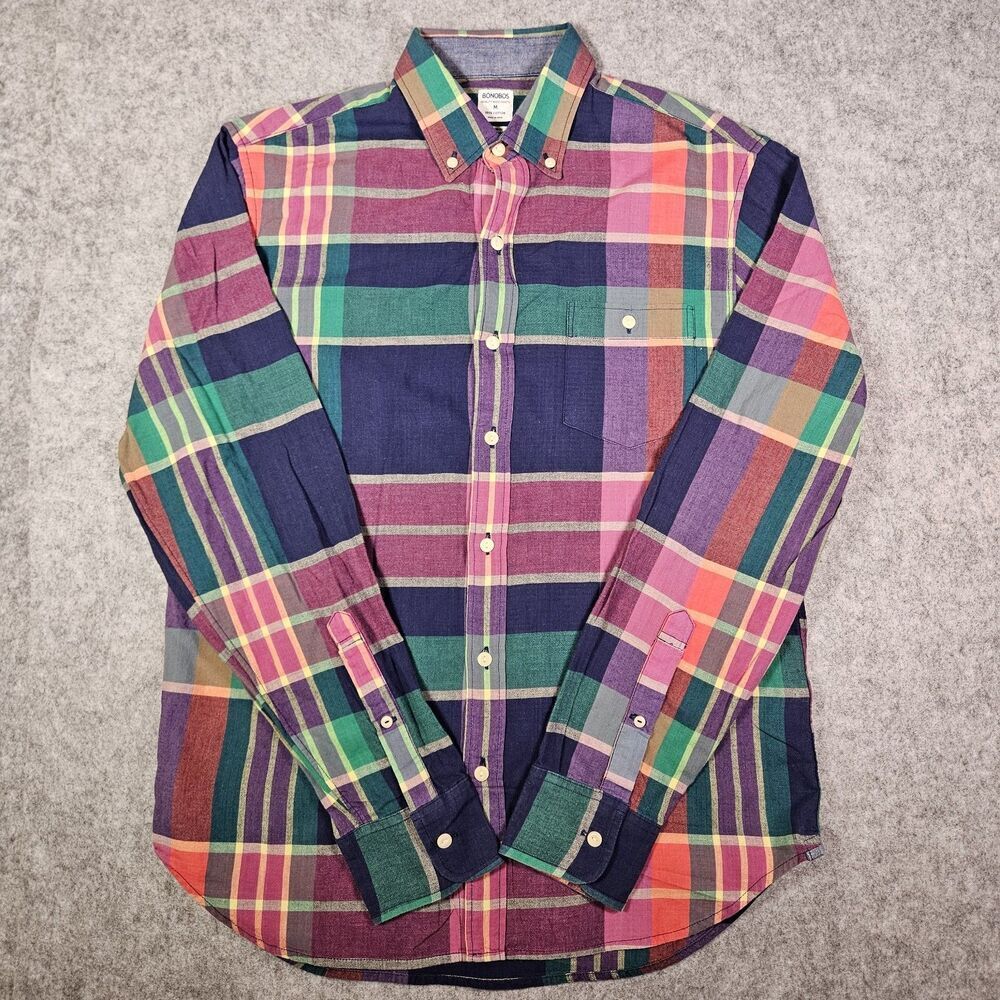 Bonobos Mens Madras Plaid Standard Fit Button Down‎ Shirt Party Preppy Size M